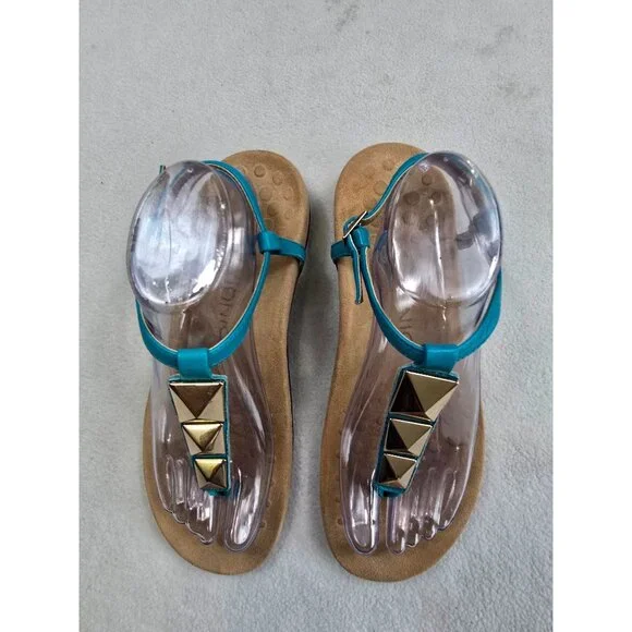 Vionic Womens Turquoise Sandals W/ Gold Pyramid Studs Adjustable Strap Size 8 - Picture 7 of 10
